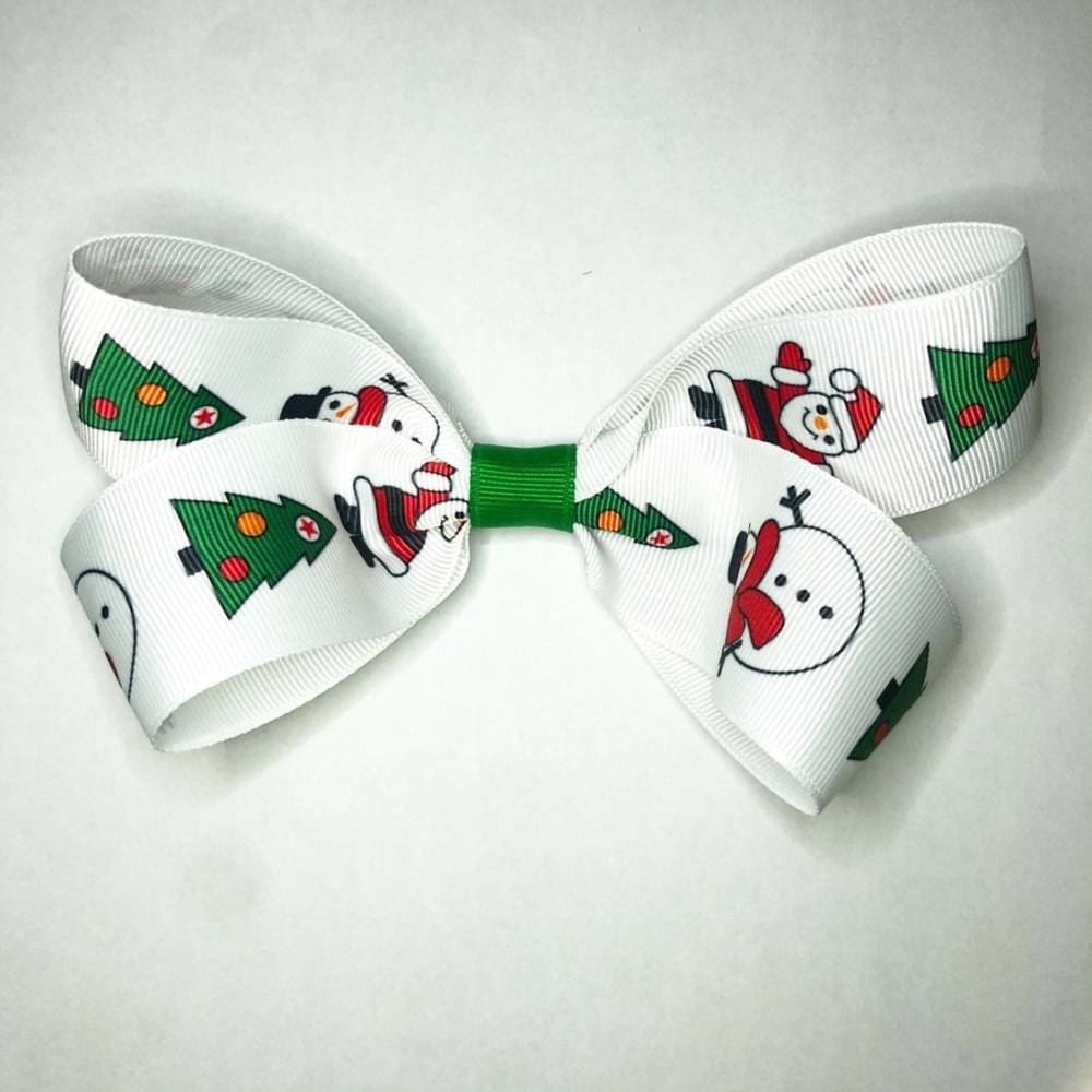 Girls White Christmas Santa Small Hair Bow